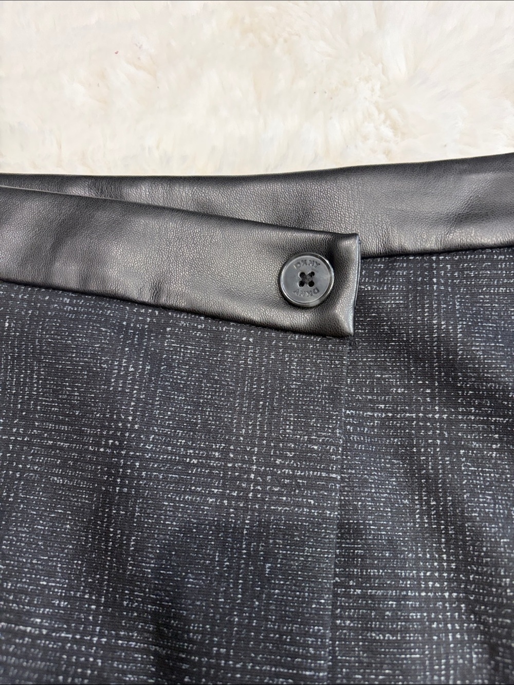 DKNY ,Size 4,Women’s Black Plaid Wrap Mini Skirt with Faux Leather Trim - Picture 15 of 17